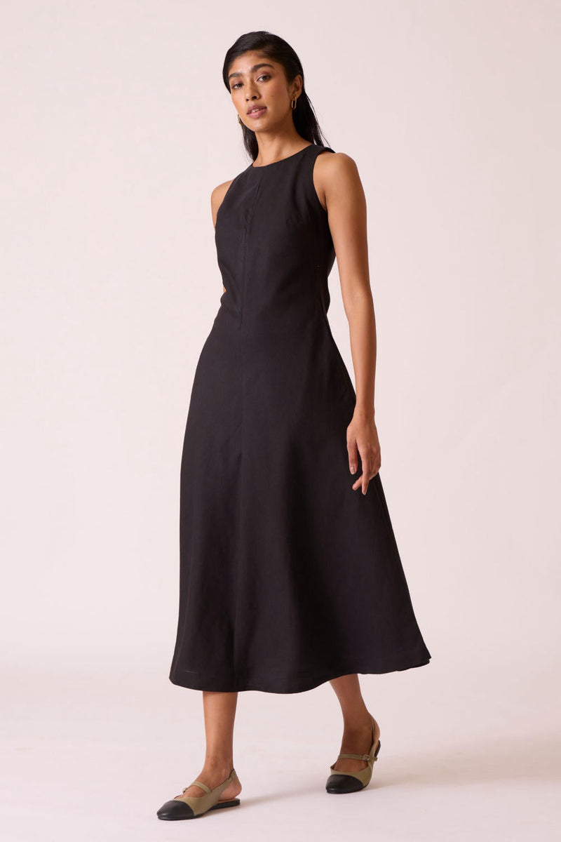 Naomi Black Linen Cotton Dress cotton by The Summer House in black color for women Worldwide