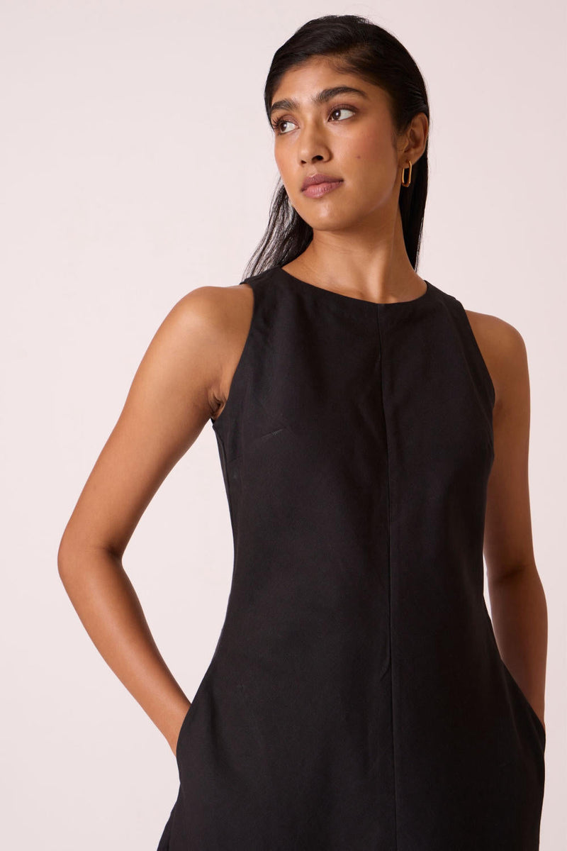 Naomi Black Linen Cotton Dress cotton by The Summer House in black color for women Worldwide