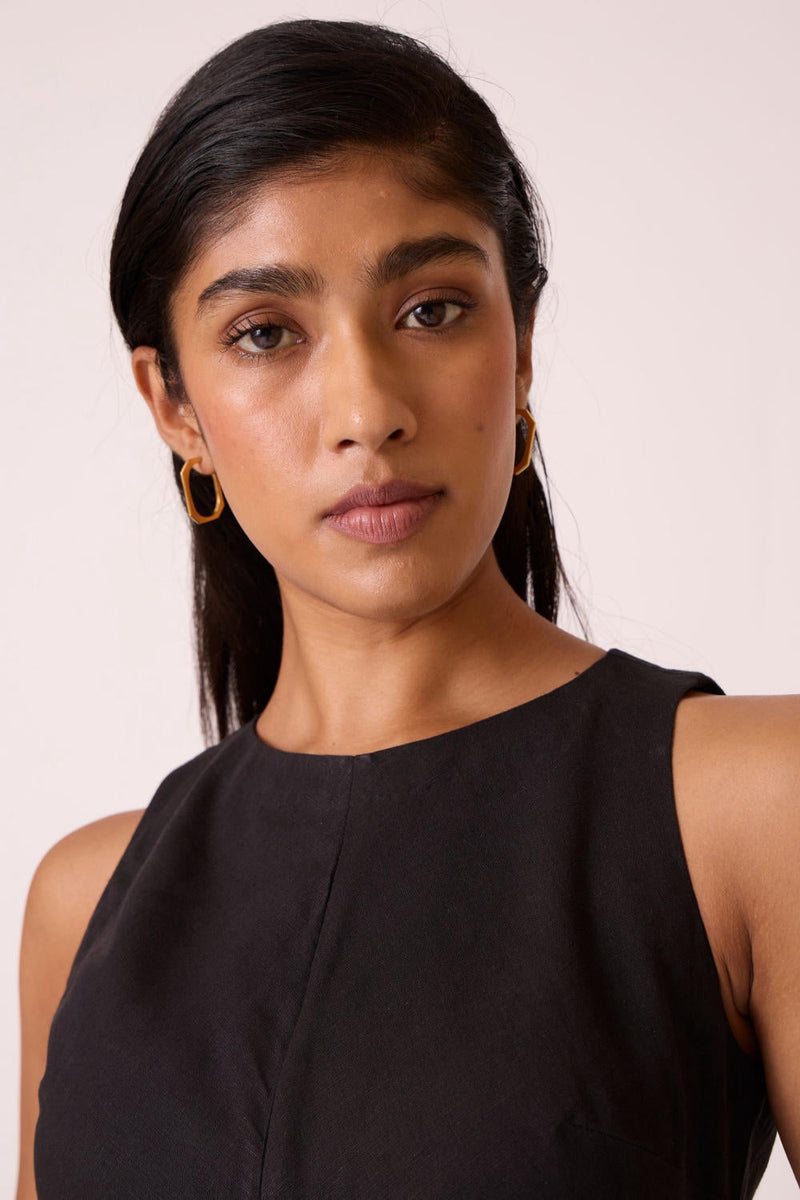 Naomi Black Linen Cotton Dress cotton by The Summer House in black color for women Worldwide