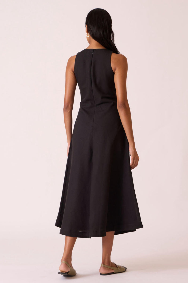 Naomi Black Linen Cotton Dress cotton by The Summer House in black color for women Worldwide