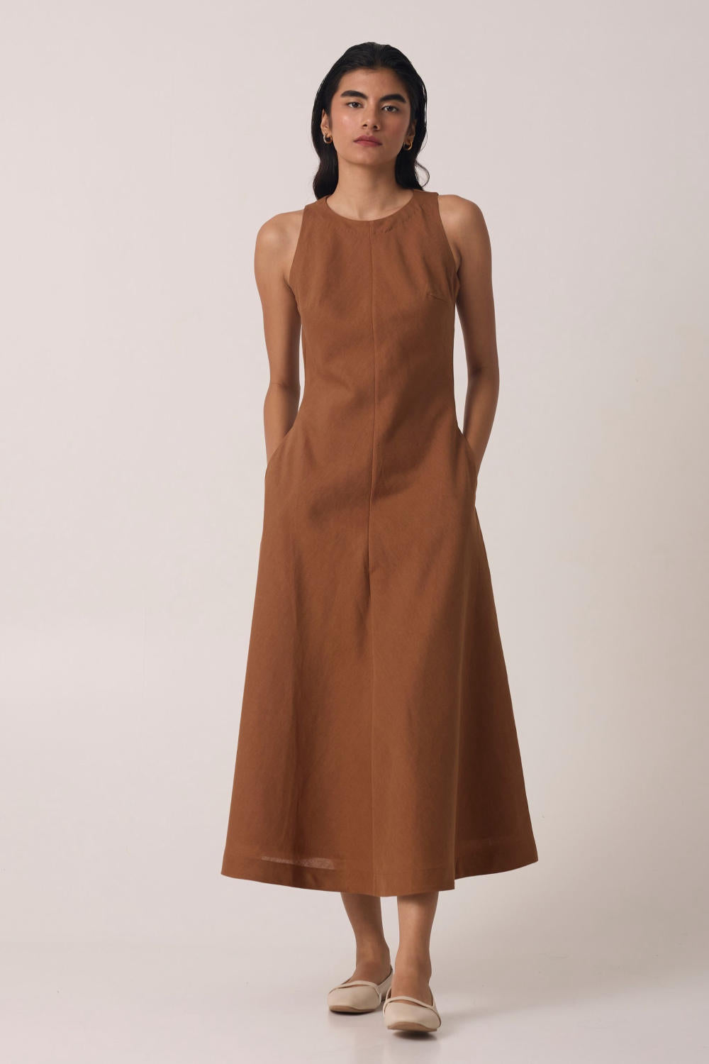 Naomi Brown Linen Cotton Dress