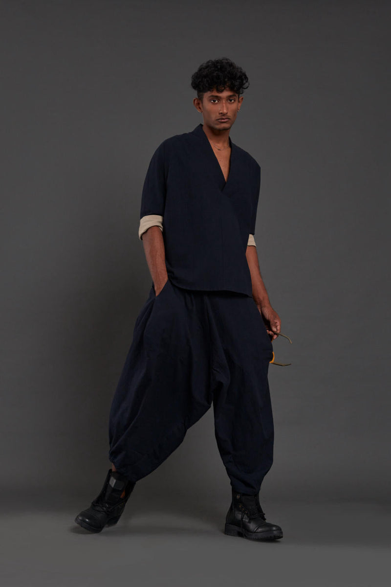 Navy Blue Overlap Shirt & Baggy Pants