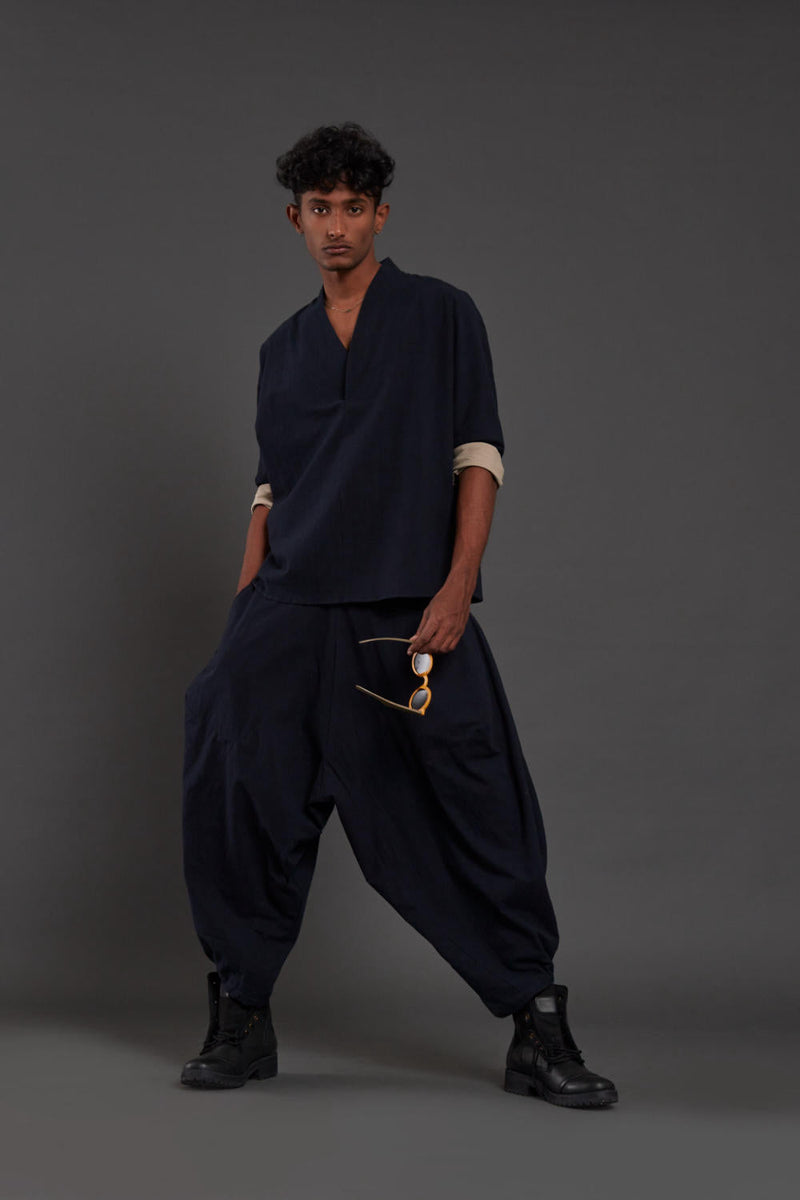 Navy Blue Overlap Shirt & Baggy Pants