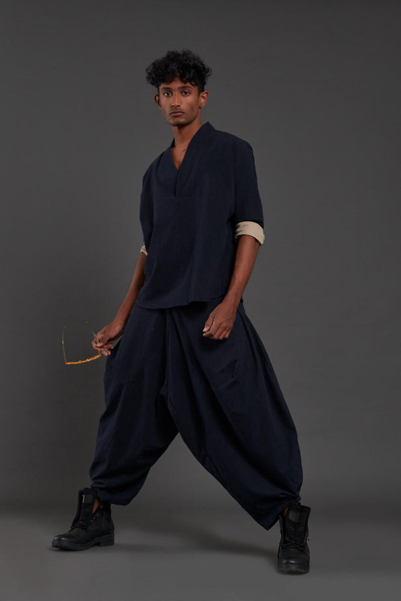 Navy Blue Overlap Shirt & Baggy Pants