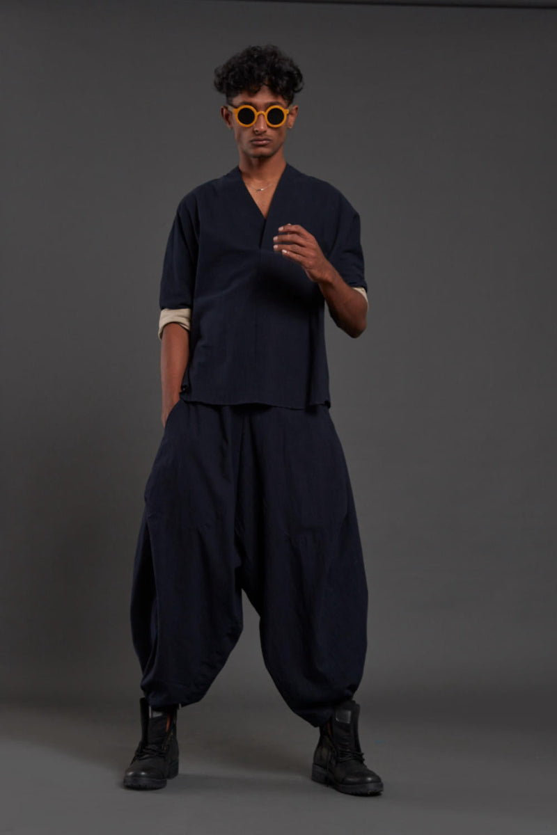 Navy Blue Overlap Shirt & Baggy Pants
