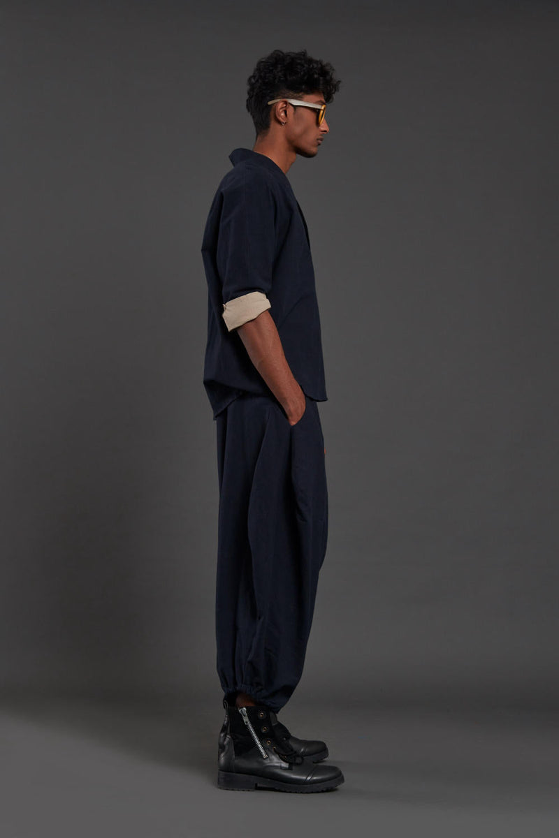 Navy Blue Overlap Shirt & Baggy Pants