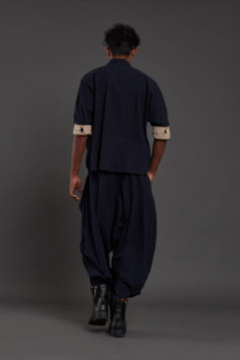 Navy Blue Overlap Shirt & Baggy Pants