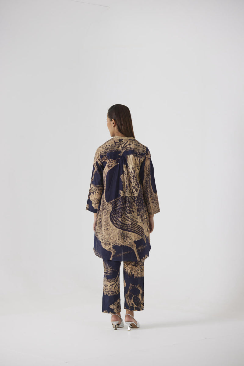 NAVY MORNI SHORT KURTA SET cotton by Yam in navy color for women Worldwide