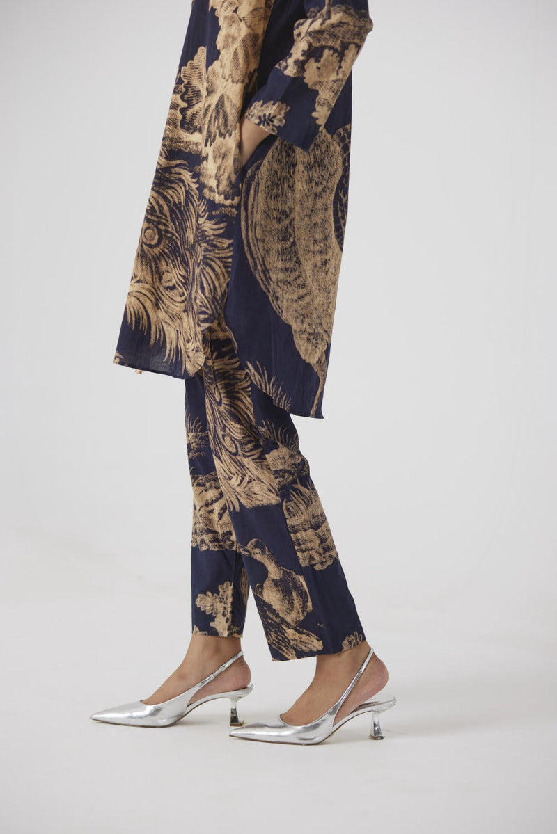 NAVY MORNI SHORT KURTA SET cotton by Yam in navy color for women Worldwide