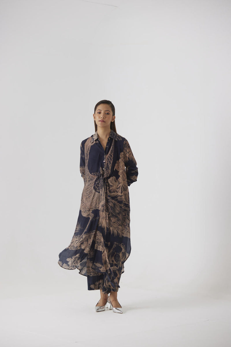 NAVY MORNI WRAP KURTA SET by Yam in navy color for women Worldwide