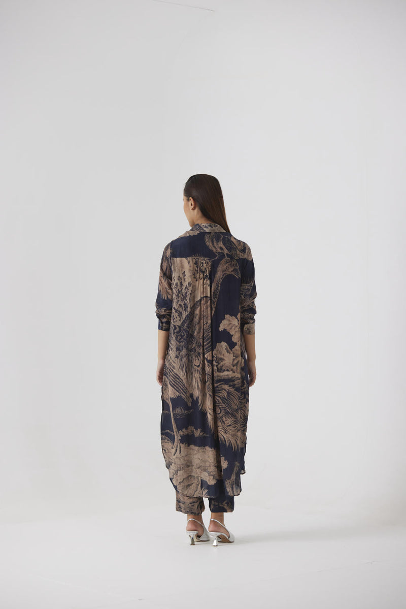 NAVY MORNI WRAP KURTA SET by Yam in navy color for women Worldwide