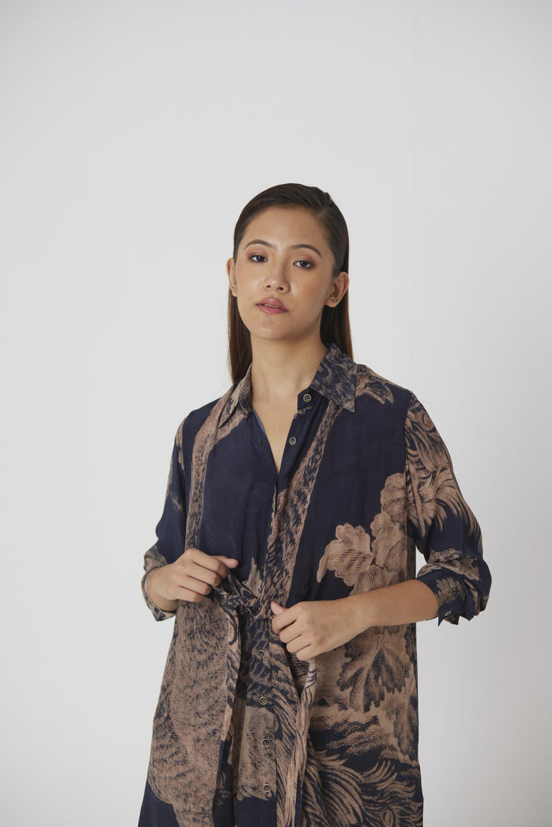 NAVY MORNI WRAP KURTA SET by Yam in navy color for women Worldwide