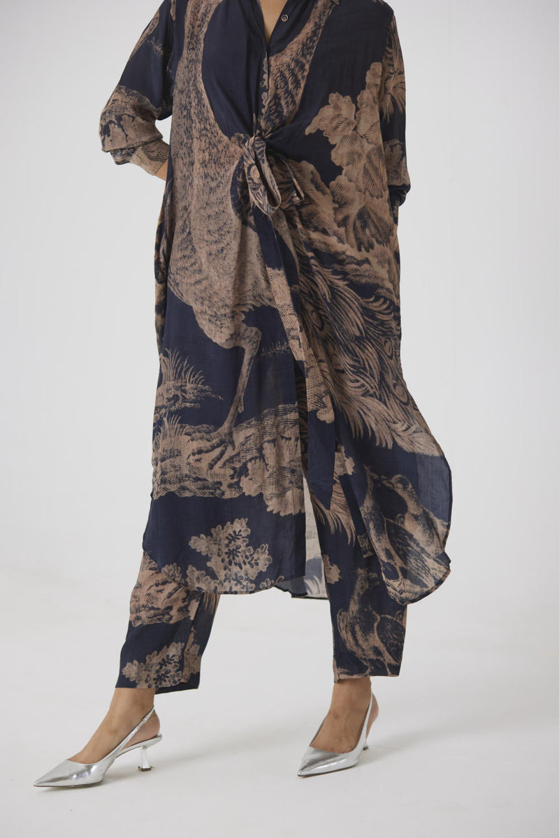NAVY MORNI WRAP KURTA SET by Yam in navy color for women Worldwide