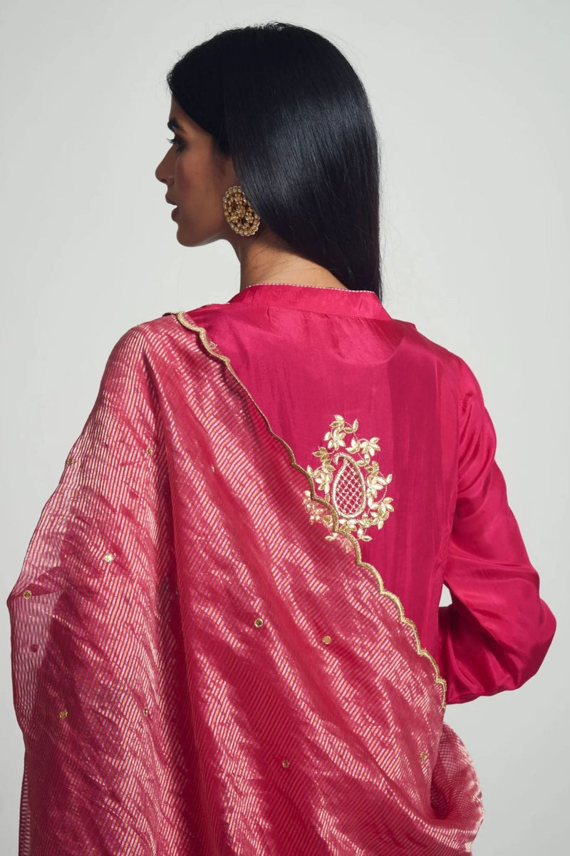 Nazish Short Kurta with Salwar and Dupatta-Hot Pink silk by SHEETAL BATRA in pink color for women Worldwide