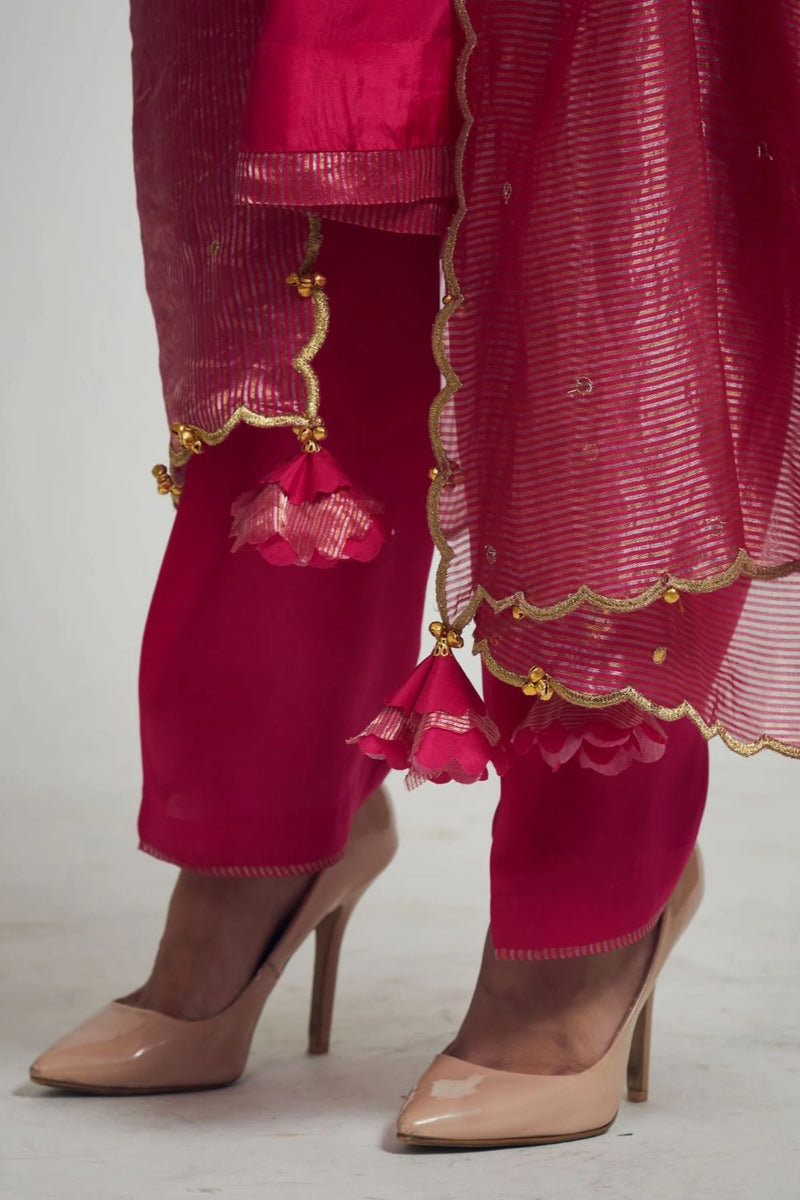 Nazish Short Kurta with Salwar and Dupatta-Hot Pink silk by SHEETAL BATRA in pink color for women Worldwide
