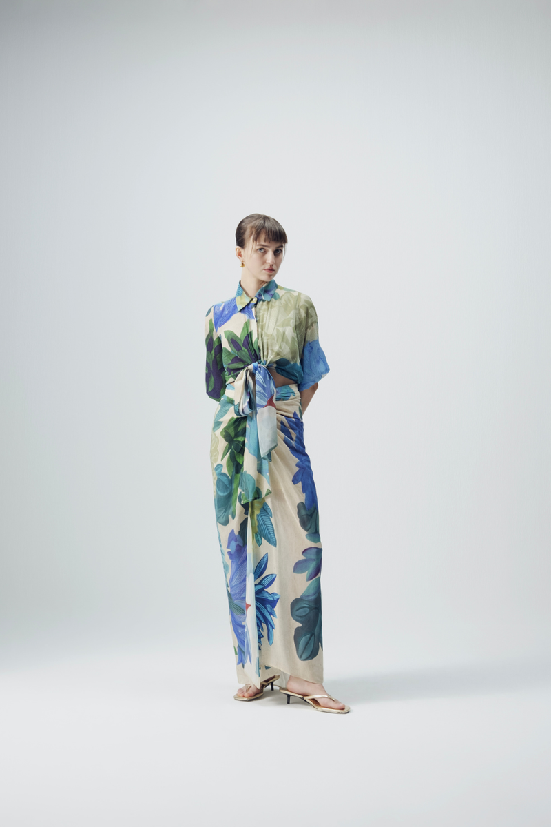 Garden Party Tie Up Top & Skirt Set mul by YAM in multi color for women Worldwide