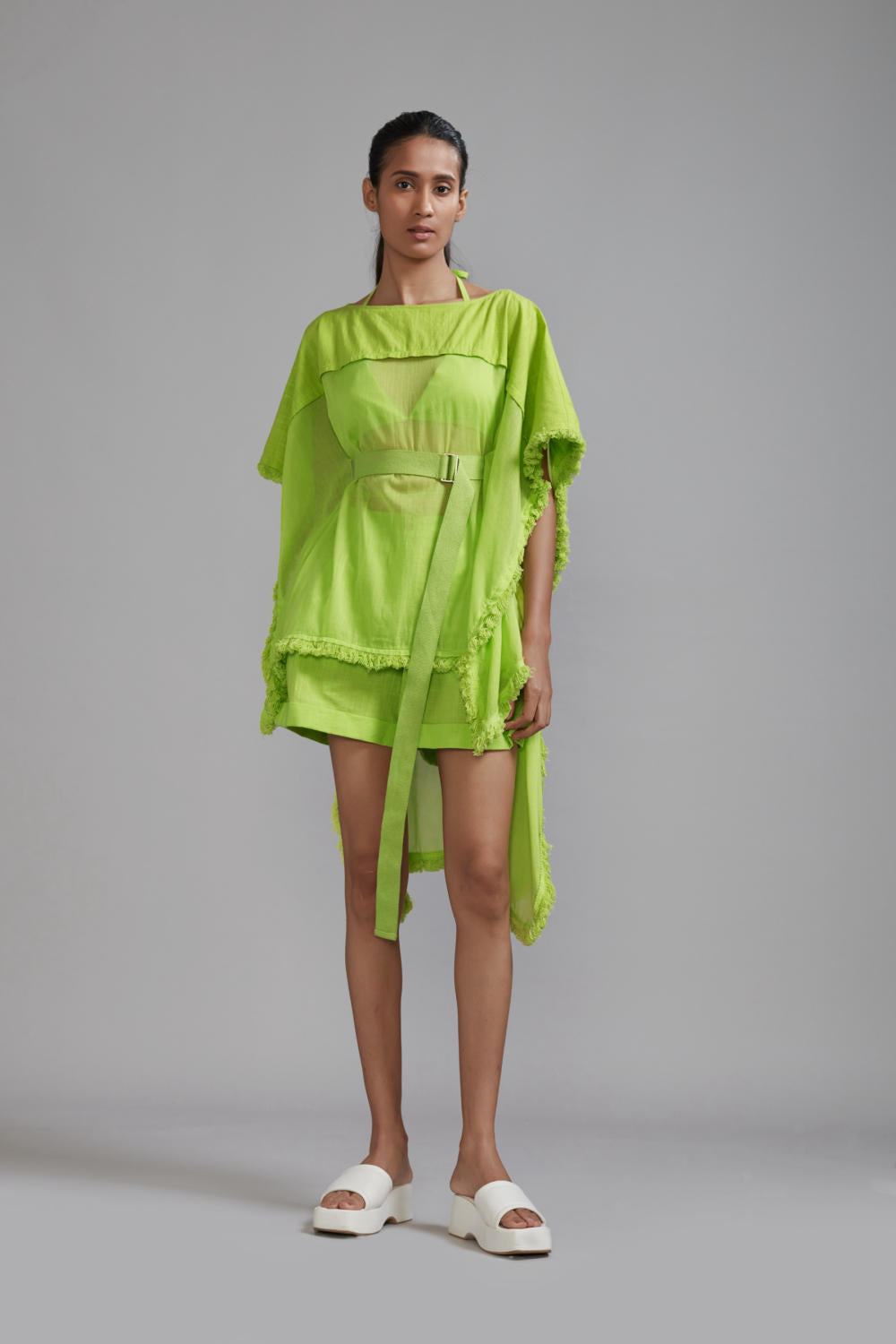 Neon Green Fringed Kaftan Co-Ords Set (3 PCS)