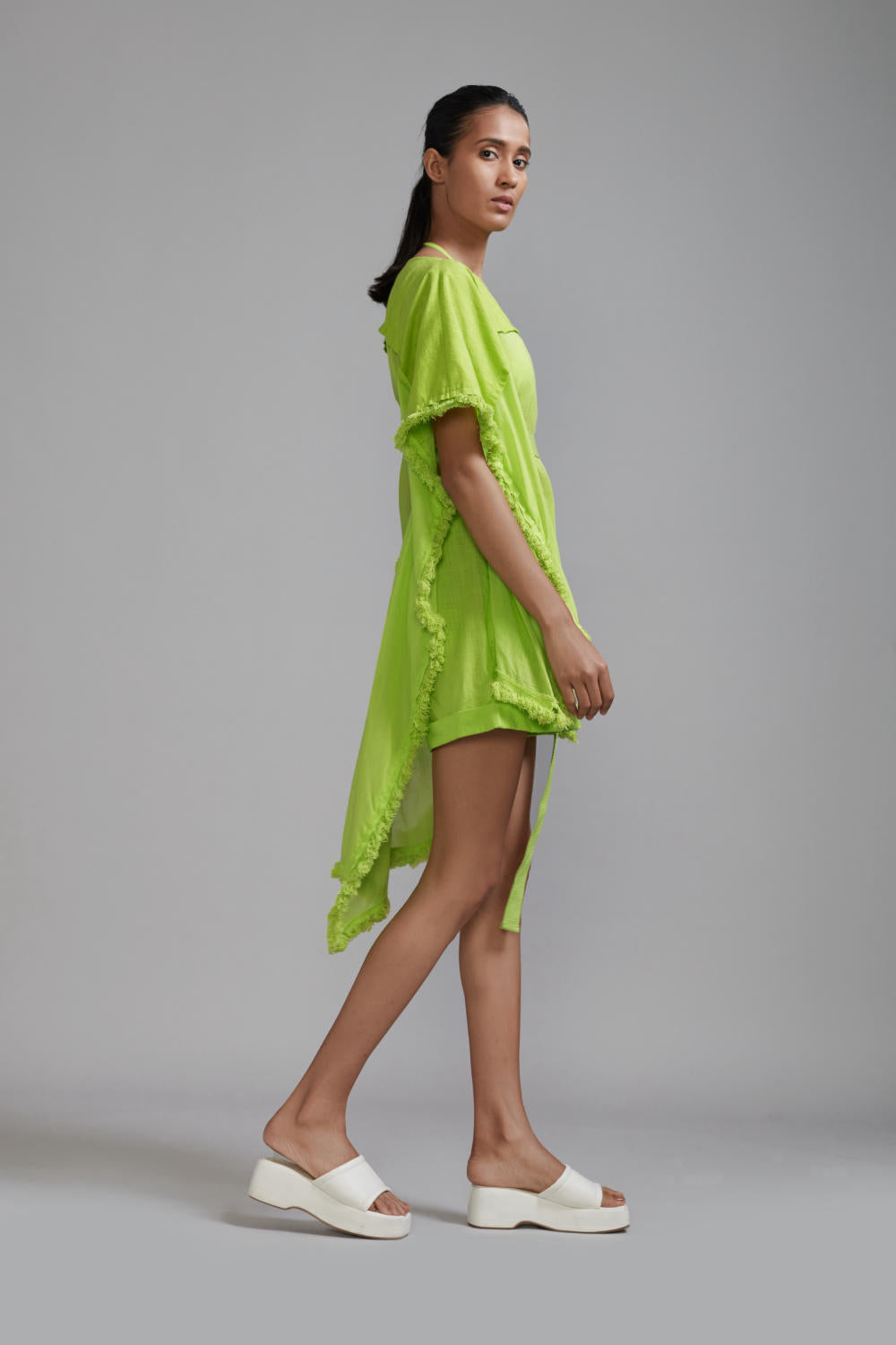 Neon Green Fringed Kaftan Co-Ords Set (3 PCS)