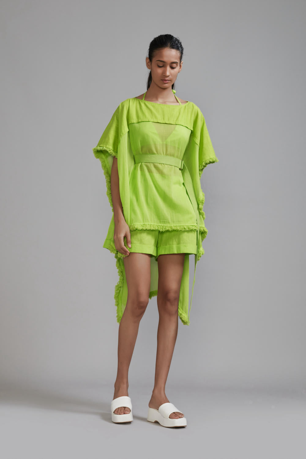 Neon Green Fringed Kaftan