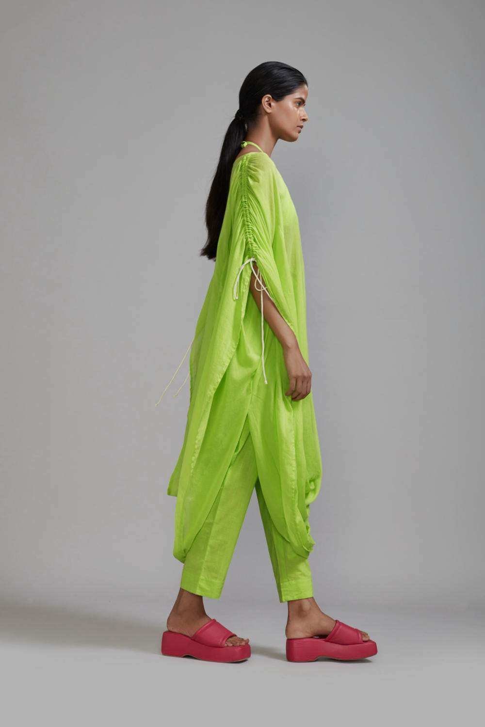 Neon Green Gathered Cowl Tunic Set (3 PCS)