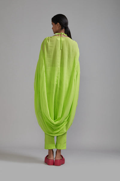 Neon Green Gathered Cowl Tunic Set (3 PCS)