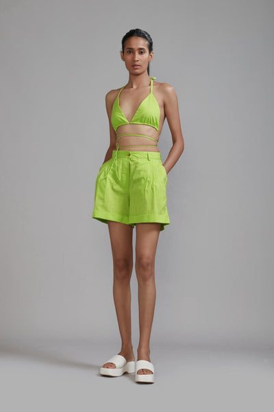 Neon Green Overlap Bralette & Shorts Set (2 PCS)