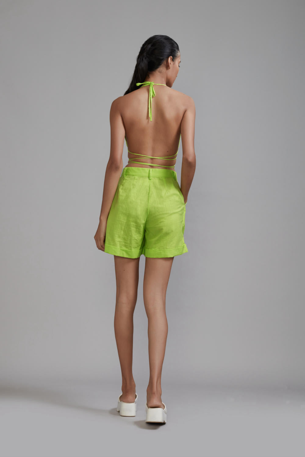 Neon Green Overlap Bralette & Shorts Set (2 PCS)