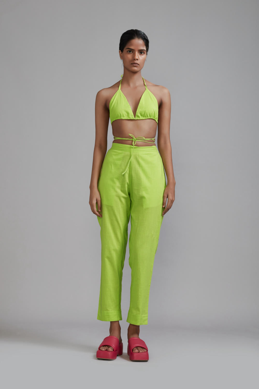 Neon Green Overlap Bralette & SE Pants Set (2 PCS)