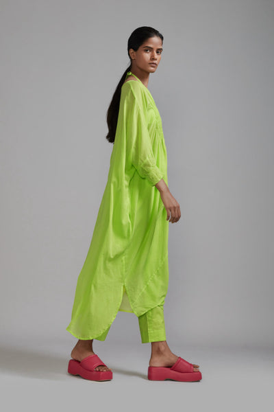 Neon Green Smocked Cowl Tunic