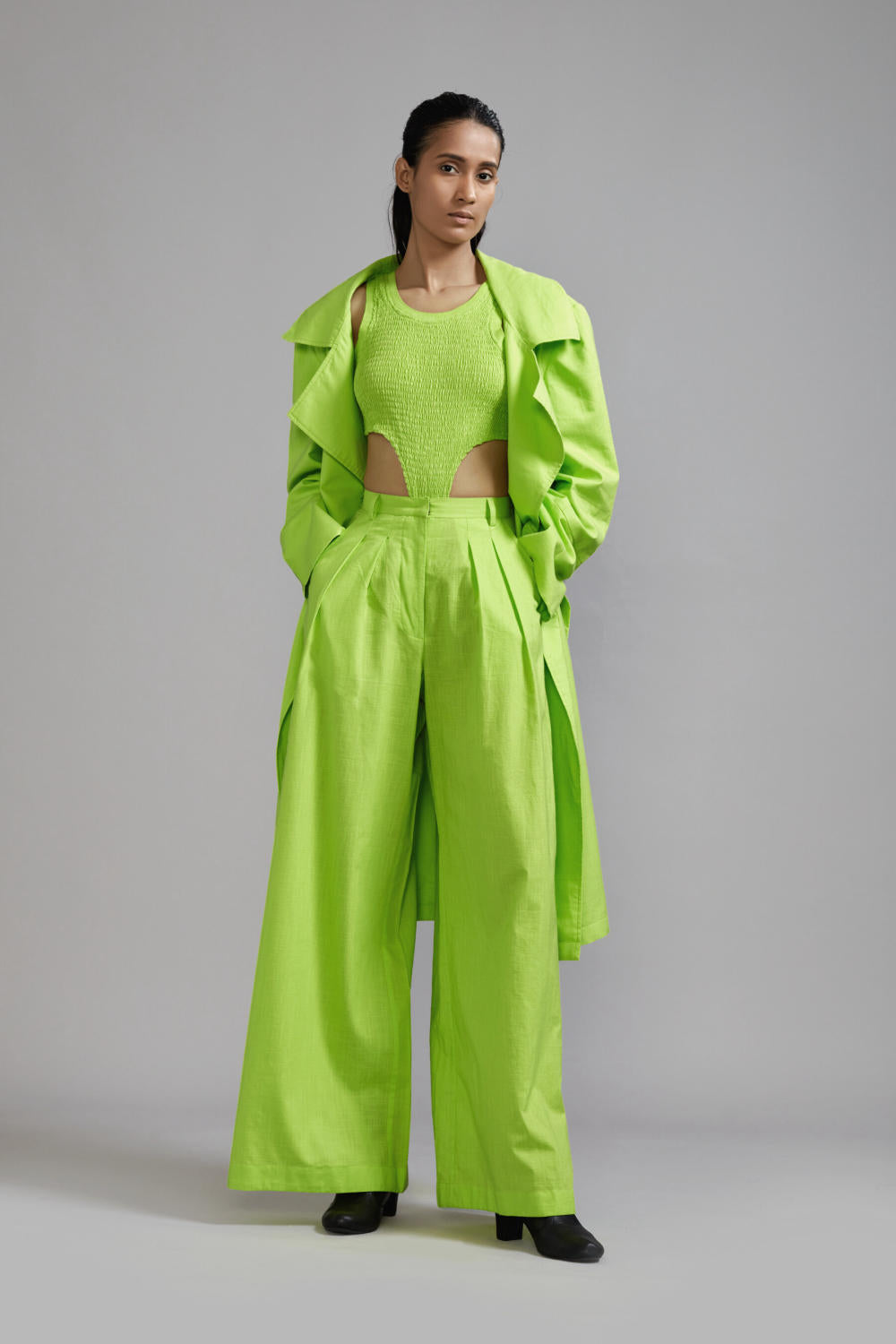 Neon Green Trench Jacket Set (3 PCS)