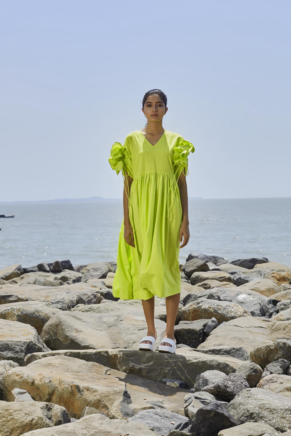 Neon Green Ruffle Sleeve Dress