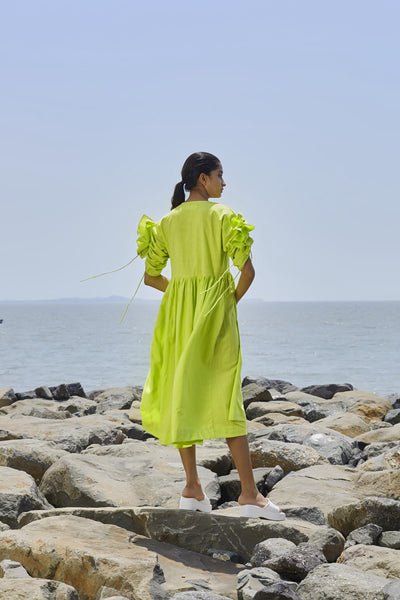 Neon Green Ruffle Sleeve Dress