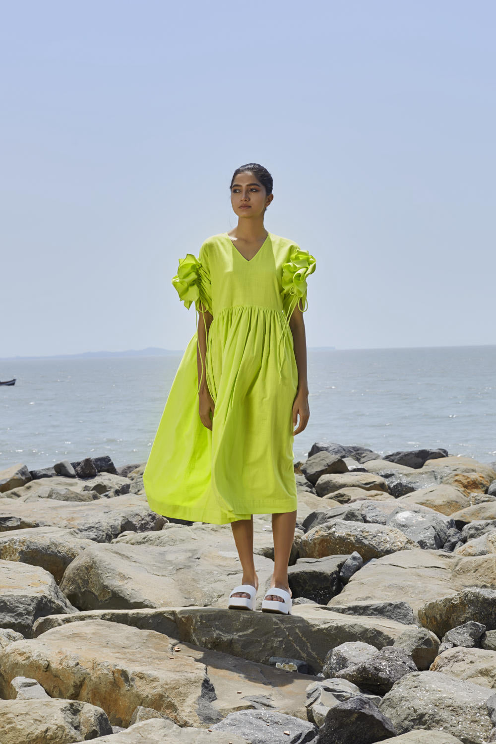 Neon Green Ruffle Sleeve Dress