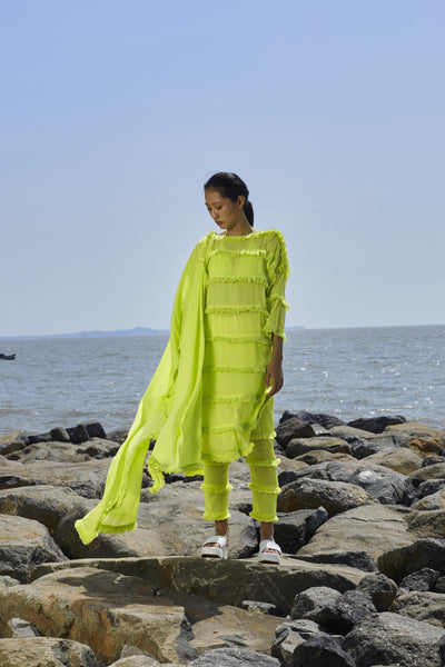 Neon Green Tassle Tier Tunic Set (3 PCS)