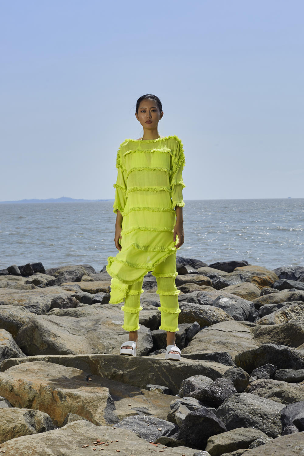 Neon Green Tassle Tier Tunic Set