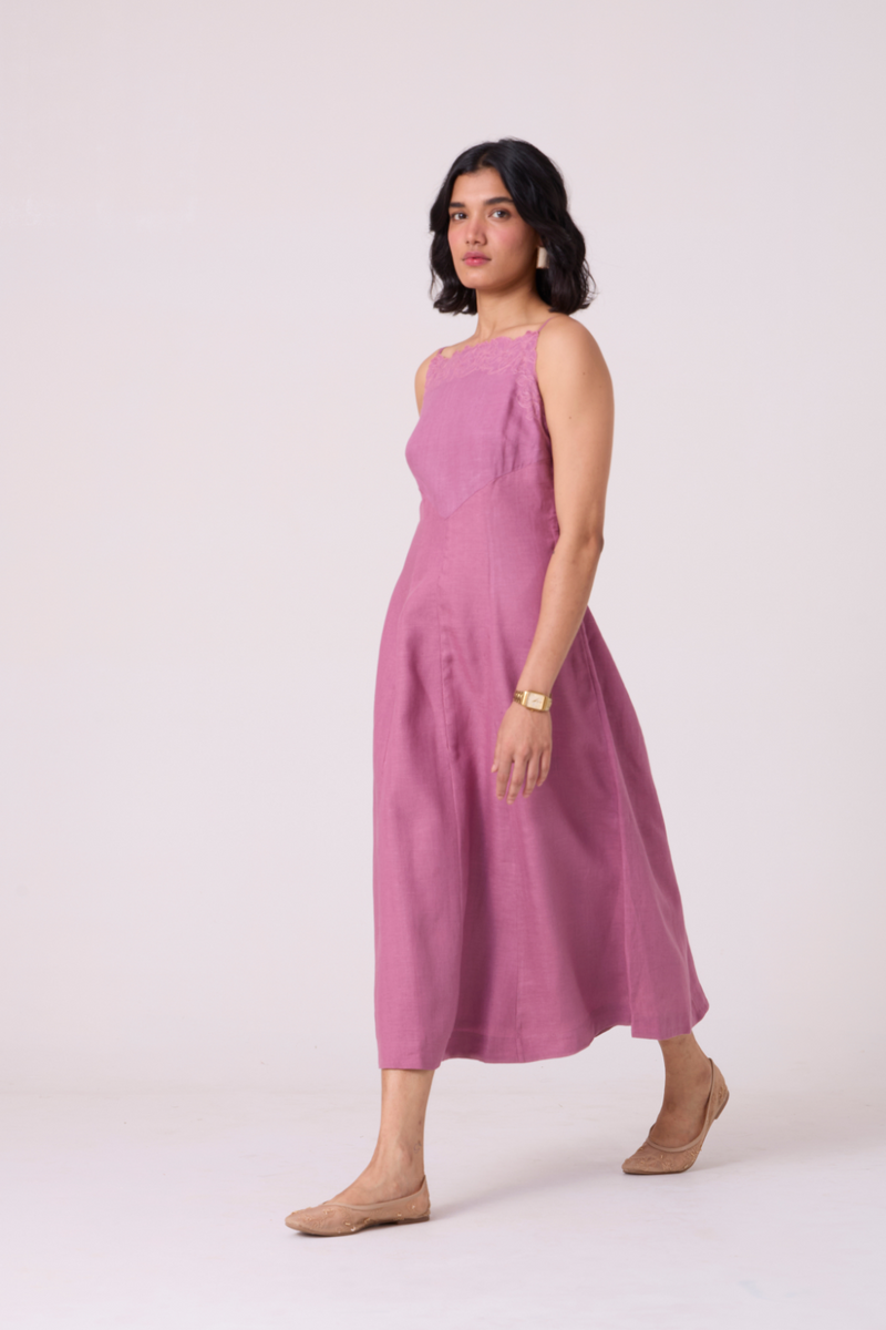 Nimal Lilac Embroidered Dress all linen by The Summer House for women Worldwide