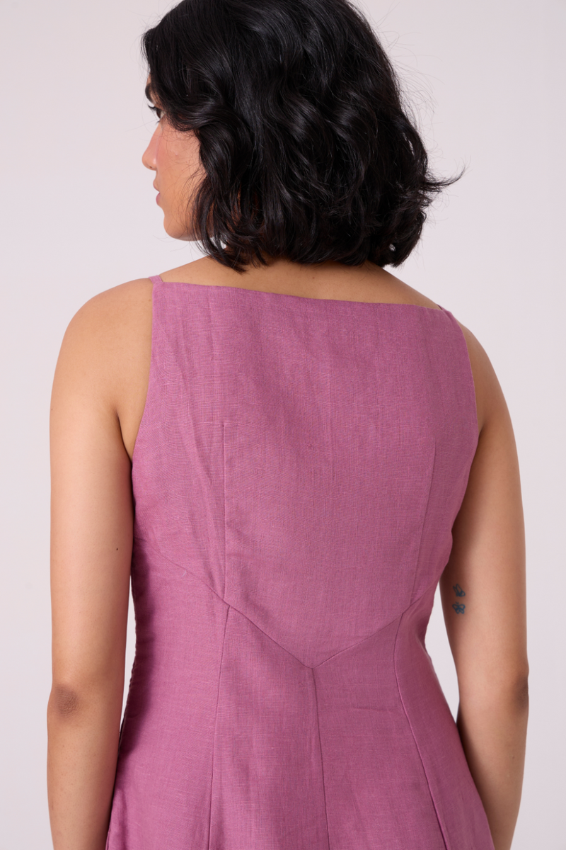 Nimal Lilac Embroidered Dress all linen by The Summer House for women Worldwide