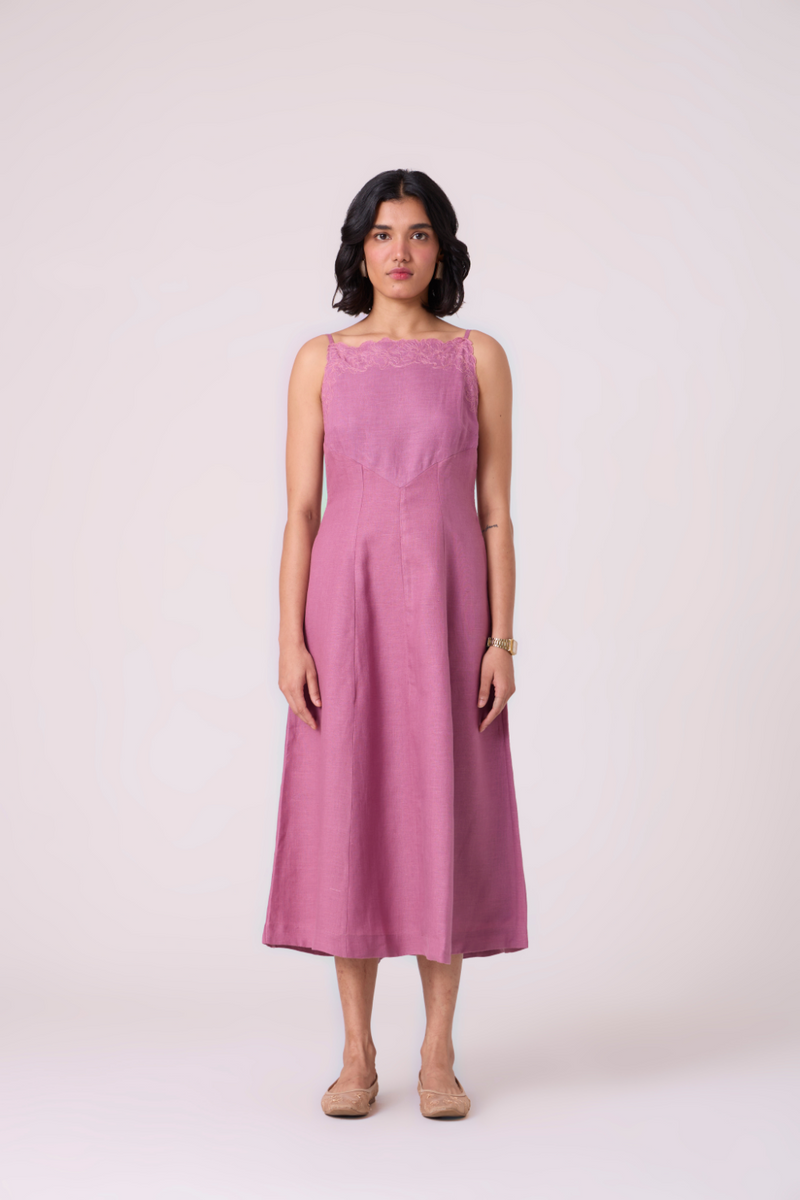 Nimal Lilac Embroidered Dress all linen by The Summer House for women Worldwide