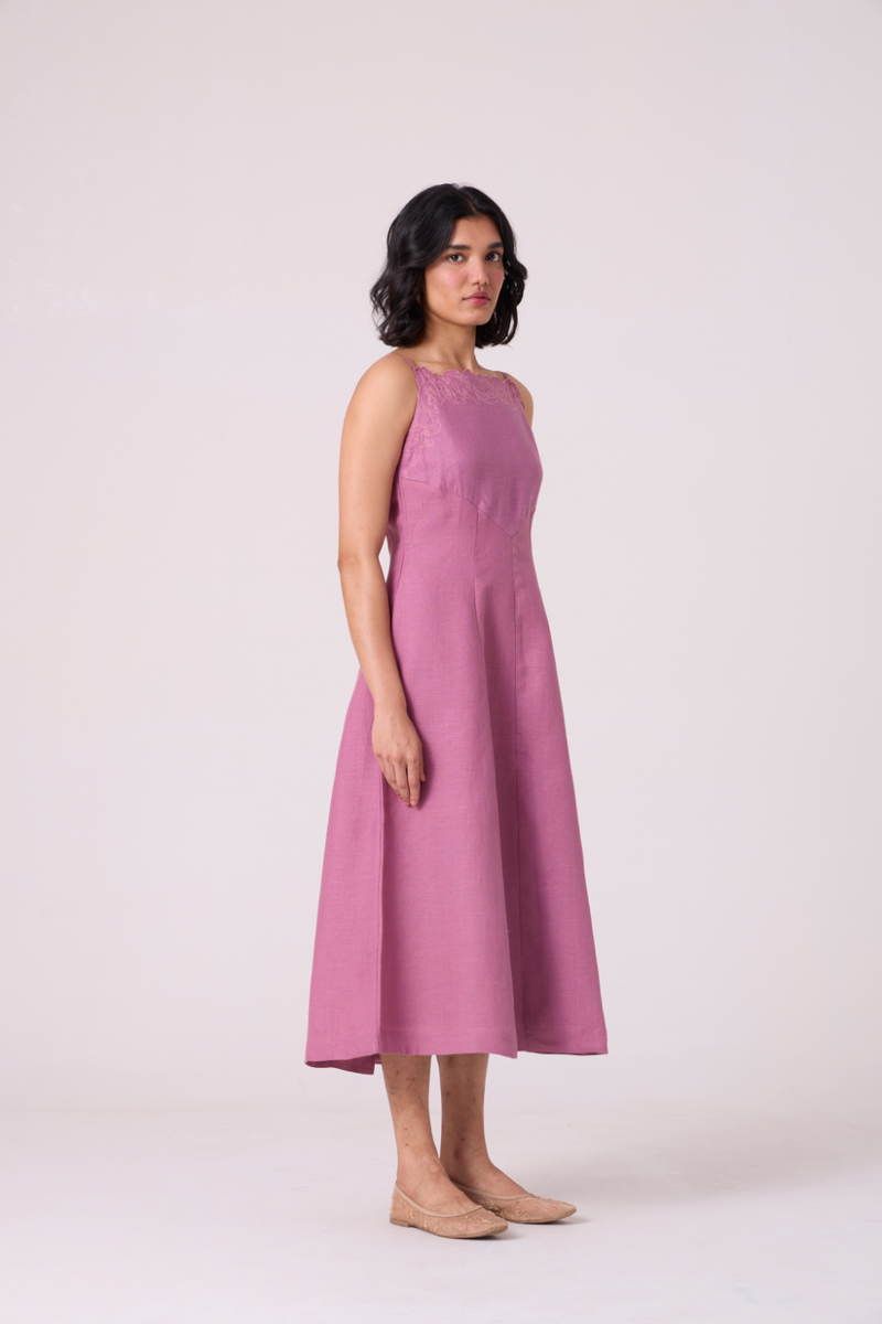 Nimal Lilac Embroidered Dress all linen by The Summer House for women Worldwide