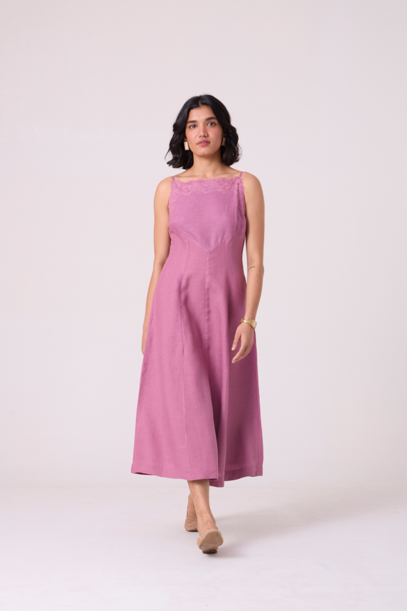 Nimal Lilac Embroidered Dress all linen by The Summer House for women Worldwide