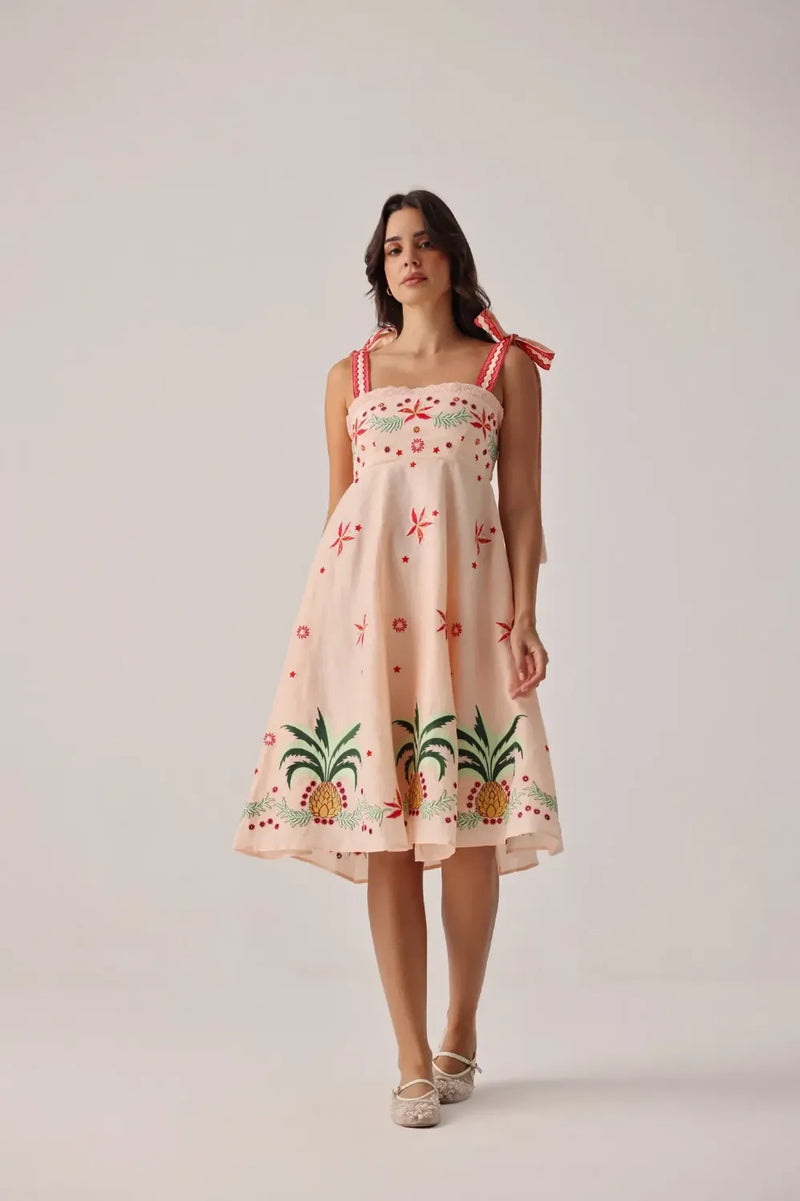 Nora Midi - Peach all linen by NOIB for women Worldwide