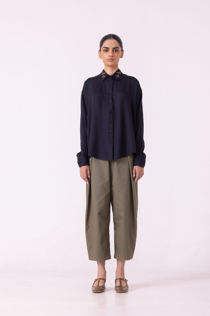 Norris Black Embroidered Shirt cotton by The Summer House for women Worldwide