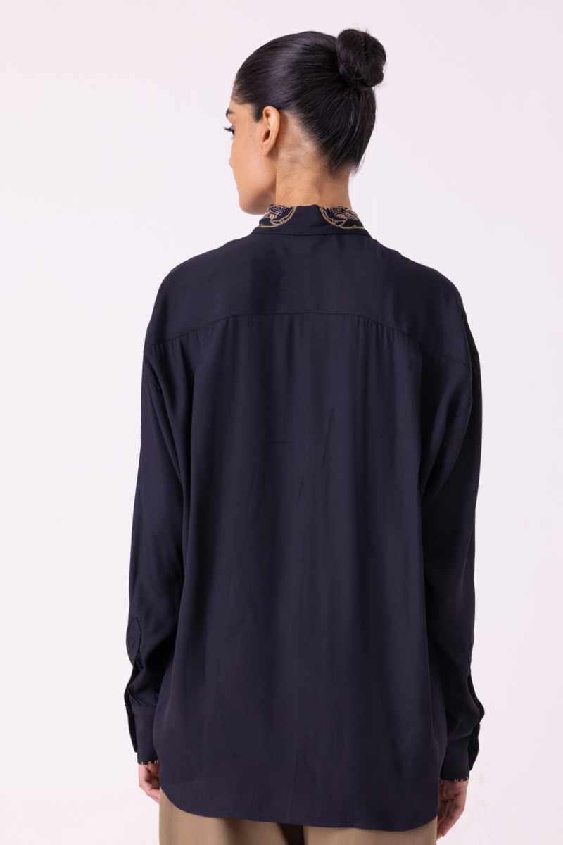 Norris Black Embroidered Shirt cotton by The Summer House for women Worldwide