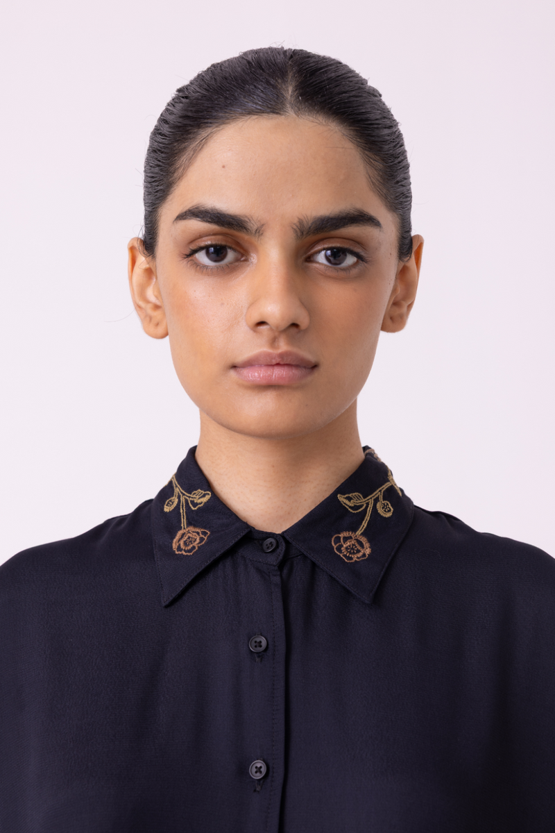 Norris Black Embroidered Shirt cotton by The Summer House for women Worldwide