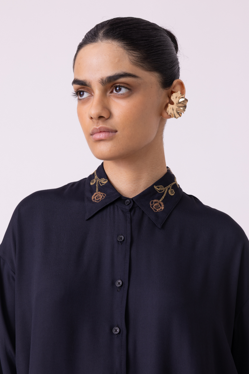 Norris Black Embroidered Shirt cotton by The Summer House for women Worldwide