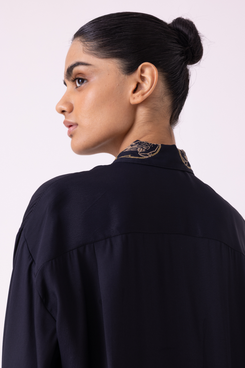 Norris Black Embroidered Shirt cotton by The Summer House for women Worldwide