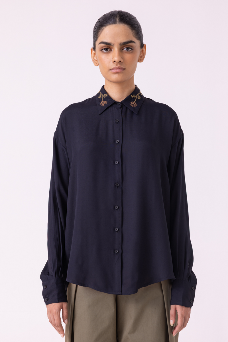 Norris Black Embroidered Shirt cotton by The Summer House for women Worldwide
