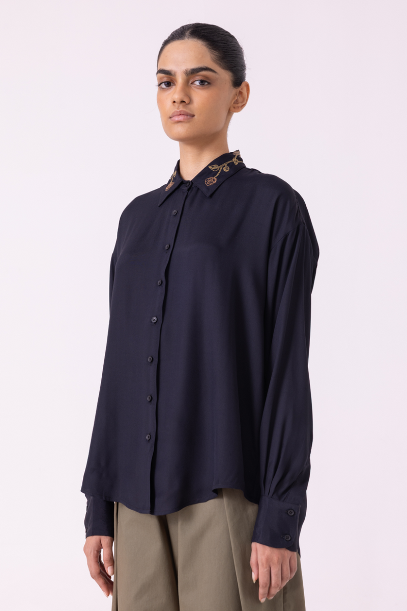 Norris Black Embroidered Shirt cotton by The Summer House for women Worldwide