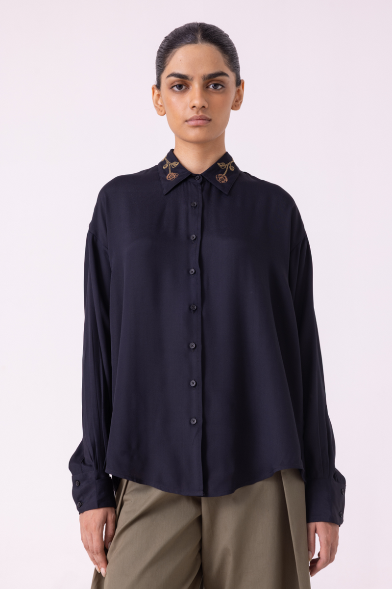 Norris Black Embroidered Shirt cotton by The Summer House for women Worldwide