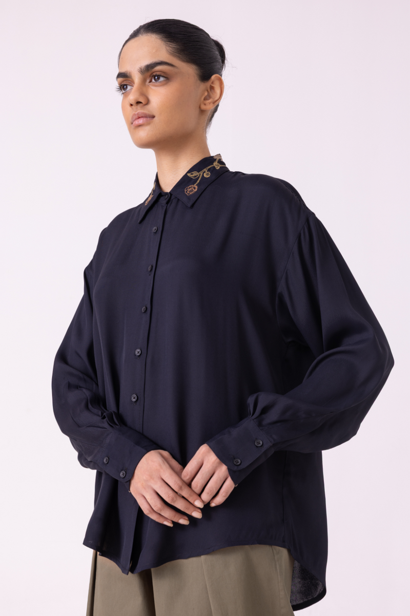 Norris Black Embroidered Shirt cotton by The Summer House for women Worldwide